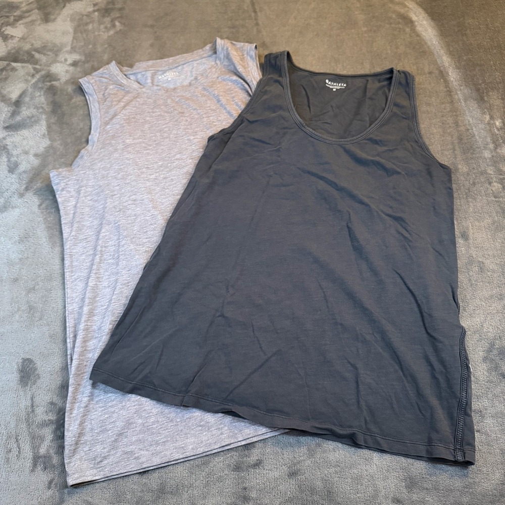 Athleta Essential Tank Top Womens Medium Gray Black 2 Pack Cotton Slub